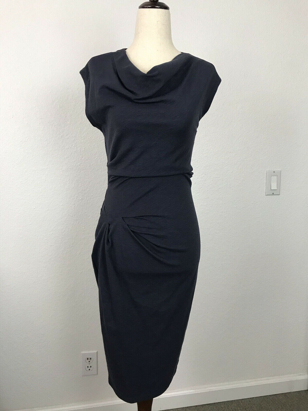 Obakki Dress Form Fitting Cowl Neck Draped Event Quiet Luxury Chic